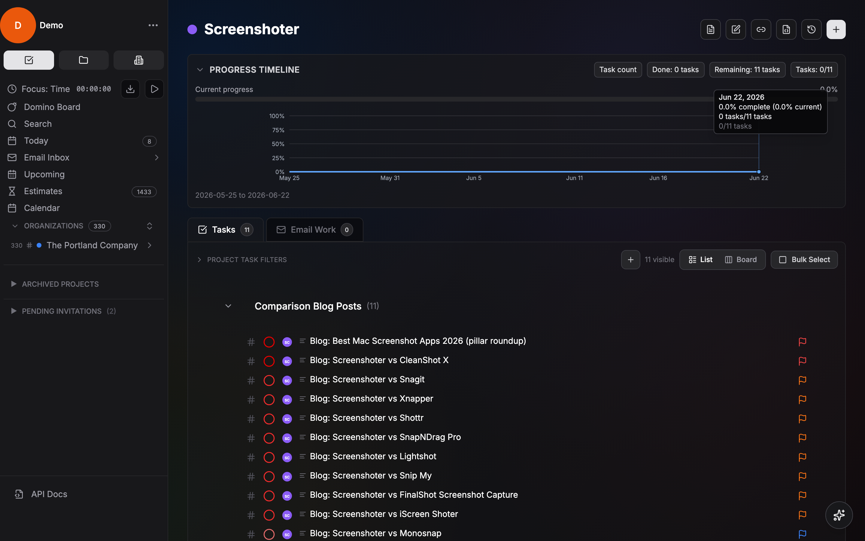 Project view with tasks and sections