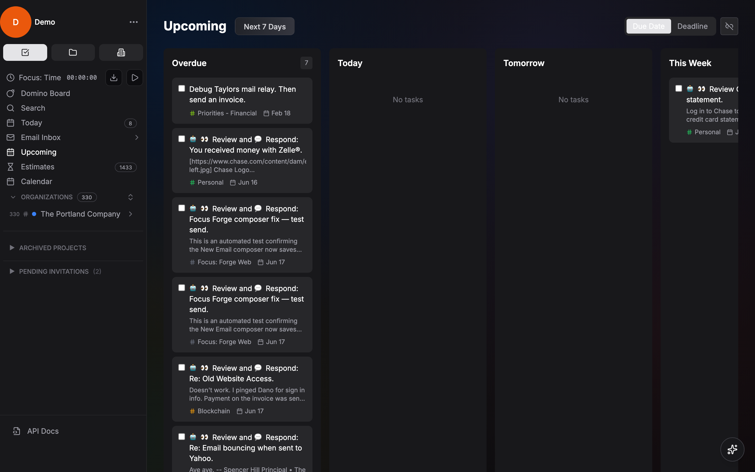 Upcoming tasks grouped by date